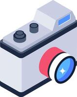 A camera with a red and blue light on it vector