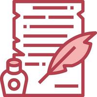 A red ink pen and a feather on a paper vector