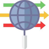 A magnifying glass with arrows pointing to the globe vector