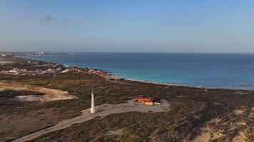 Aerial view around the western tip of the Caribbean island of Aruba video