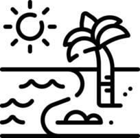 A black and white line drawing of a palm tree and the ocean vector