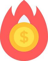 A dollar coin in a fire with a flame vector