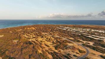 Aerial view around the western tip of the Caribbean island of Aruba video