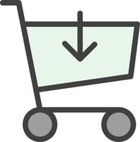 A shopping cart with an arrow pointing down vector
