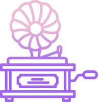 A purple and pink line icon of a gramophone vector