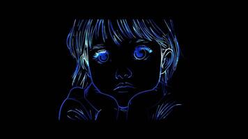 Neon frame effect, Face with Hand on Chin - Pondering on black background video