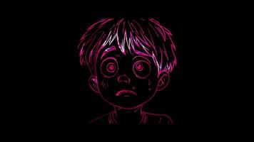 Neon frame effect, Face with Raised Eyebrow - Skepticism on black background video