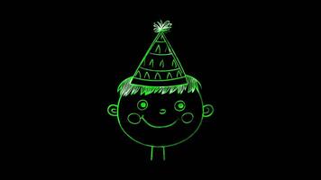 Neon frame effect, Face with a Party Hat - Celebration on black background video