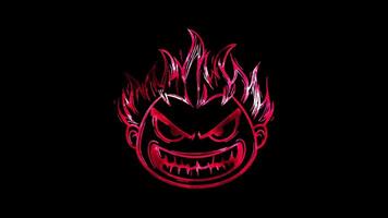 Neon frame effect, Face with Flames - Passion or anger on black background video