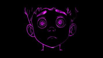 Neon frame effect, Face with Raised Eyebrow - Skepticism on black background video