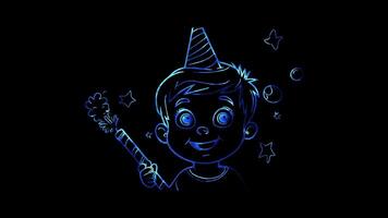 Neon frame effect, Face with a Party Hat - Celebration on black background video