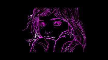 Neon frame effect, Face with Hand on Chin - Pondering on black background video