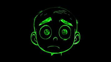 Neon frame effect, Face with Raised Eyebrow - Skepticism on black background video