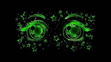 Neon frame effect, Face with Stars in Eyes - Amazement or fascination on black background video