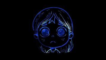 Neon frame effect, Face with Cold Sweat - Nervousness on black background video
