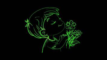 Neon frame effect, Face Blowing a Kiss - Affection or farewell on black background video