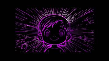 Neon frame effect, Smiling Face with Halo - Innocence on black background video