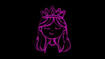 Neon frame effect, Face with Crown - Royalty or pride on black background video