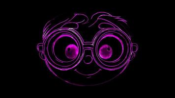 Neon frame effect, Face with a Glasses - Knowledge or wisdom on black background video