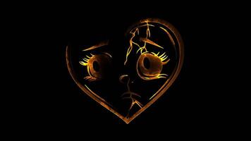 Neon frame effect, Face with Broken Heart - Heartbreak on black background video