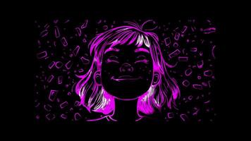 Neon frame effect, Face with Raised Eyebrow - Skepticism on black background video
