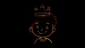 Neon frame effect, Face with Crown - Royalty or pride on black background video