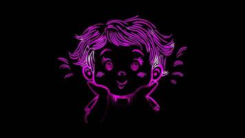 Neon frame effect, Face Blowing a Kiss - Affection or farewell on black background video