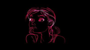 Neon frame effect, Face with Hand on Chin - Pondering on black background video