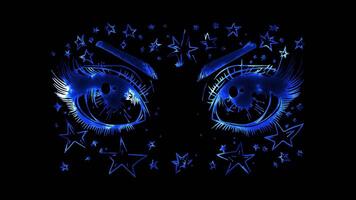 Neon frame effect, Face with Stars in Eyes - Amazement or fascination on black background video
