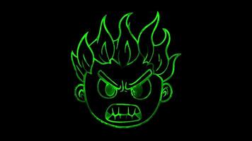Neon frame effect, Face with Flames - Passion or anger on black background video