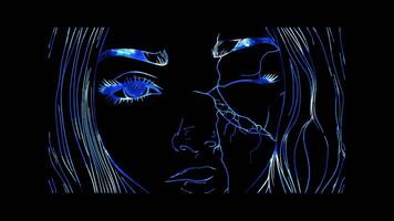 Neon frame effect, Face with Broken Heart - Heartbreak on black background video