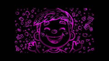 Neon frame effect, Face with Confetti - Celebration or achievement on black background video