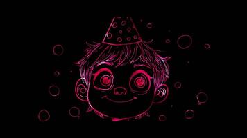 Neon frame effect, Face with a Party Hat - Celebration on black background video