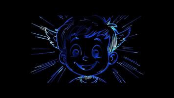Neon frame effect, Smiling Face with Halo - Innocence on black background video