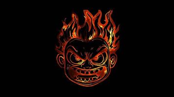 Neon frame effect, Face with Flames - Passion or anger on black background video