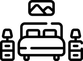 A black and white image of a bed and a lamp vector