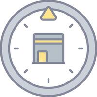 A clock with a building in the center vector