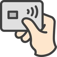 A hand holding a credit card with a wireless signal vector