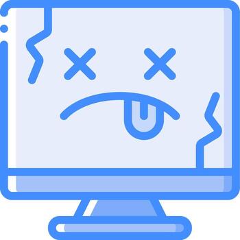 A computer screen with a sad face on it vector