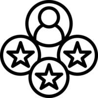 A black and white icon of four stars and a person vector