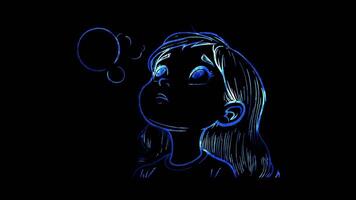 Neon frame effect, Face with Thinking Bubble - Daydreaming or imagination on black background video