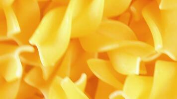 Uncooked Fusilli Pasta with Spiral Form - Moving Background, Top View. Golden Raw and Dry Fusilli Macaroni Texture in Move. Italian Culture and Cuisine video