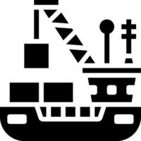 A black and white image of a ship with a crane vector