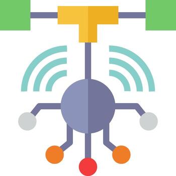 A flat icon of a drone with a wifi signal vector
