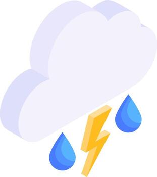 An icon of a cloud with lightning and rain vector