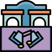 A purple and blue box with a piano and music notes vector