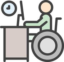 A person in a wheelchair is sitting at a desk with a computer vector