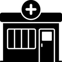 A black and white illustration of a medical building vector