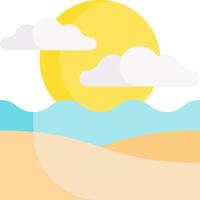 An illustration of a beach with a sun and clouds vector