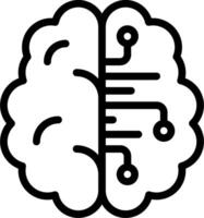 A black and white illustration of a brain with a circuit board vector